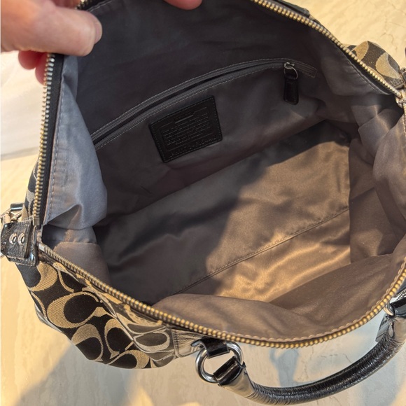 Coach Signature C Satchel Handbag Black Gray Leather Trim Shoulder Strap - Picture 5 of 6